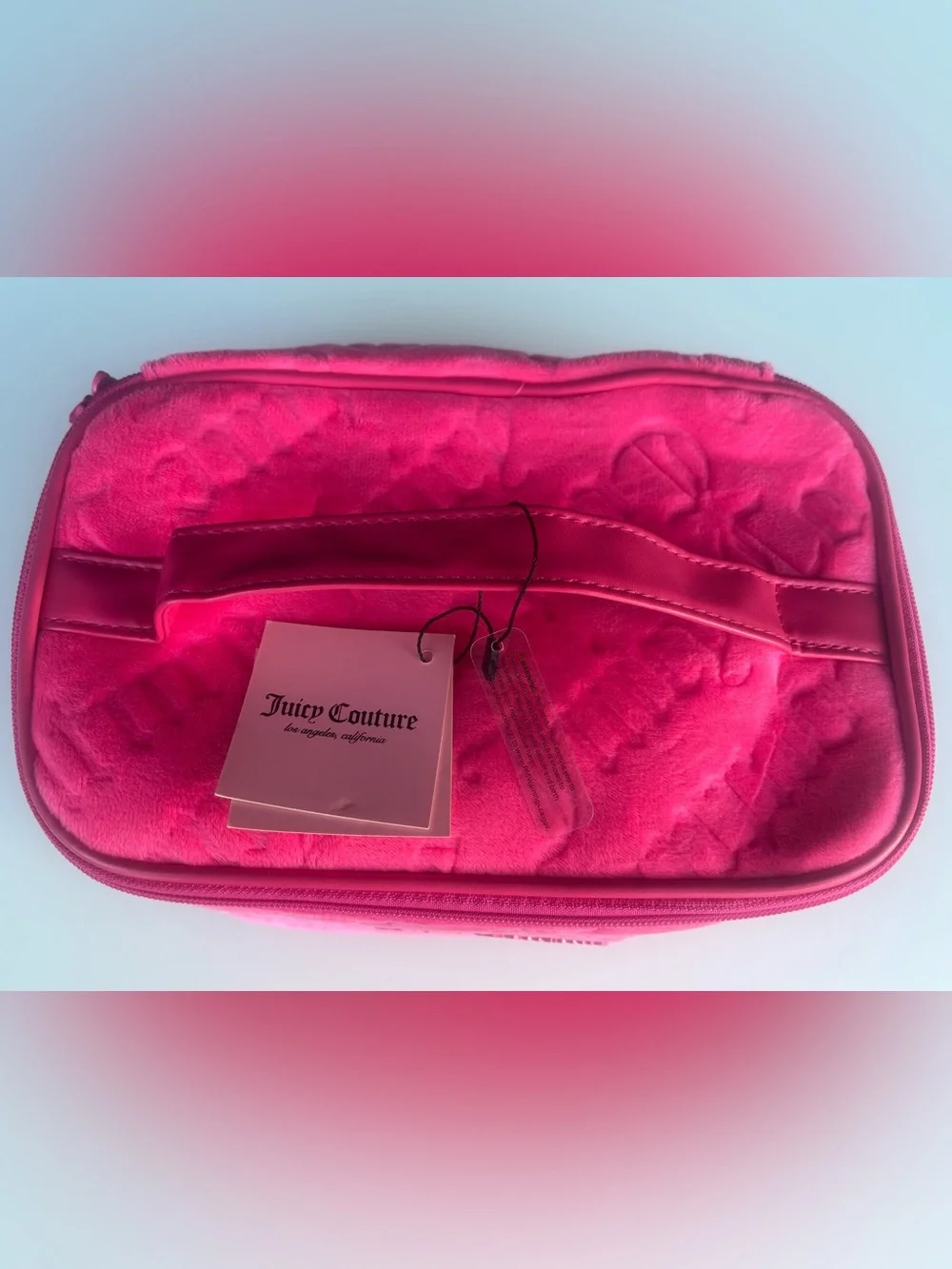Juicy Couture Hot Pink Velvet Embossed Cosmetic Case with Handle